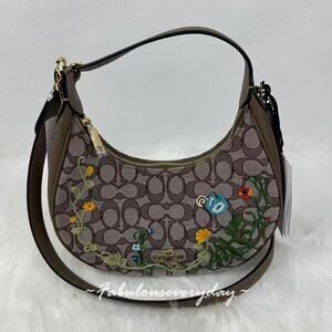 COACH Emily Shoulder Bag Signature Jacquard With Floral Embroidery CDX19 Oak NWT